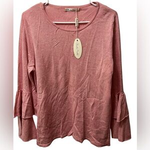 🆕 CLAUDIA NICHOLE CASHMERE Rose Pink light sweater w/layered bell sleeves